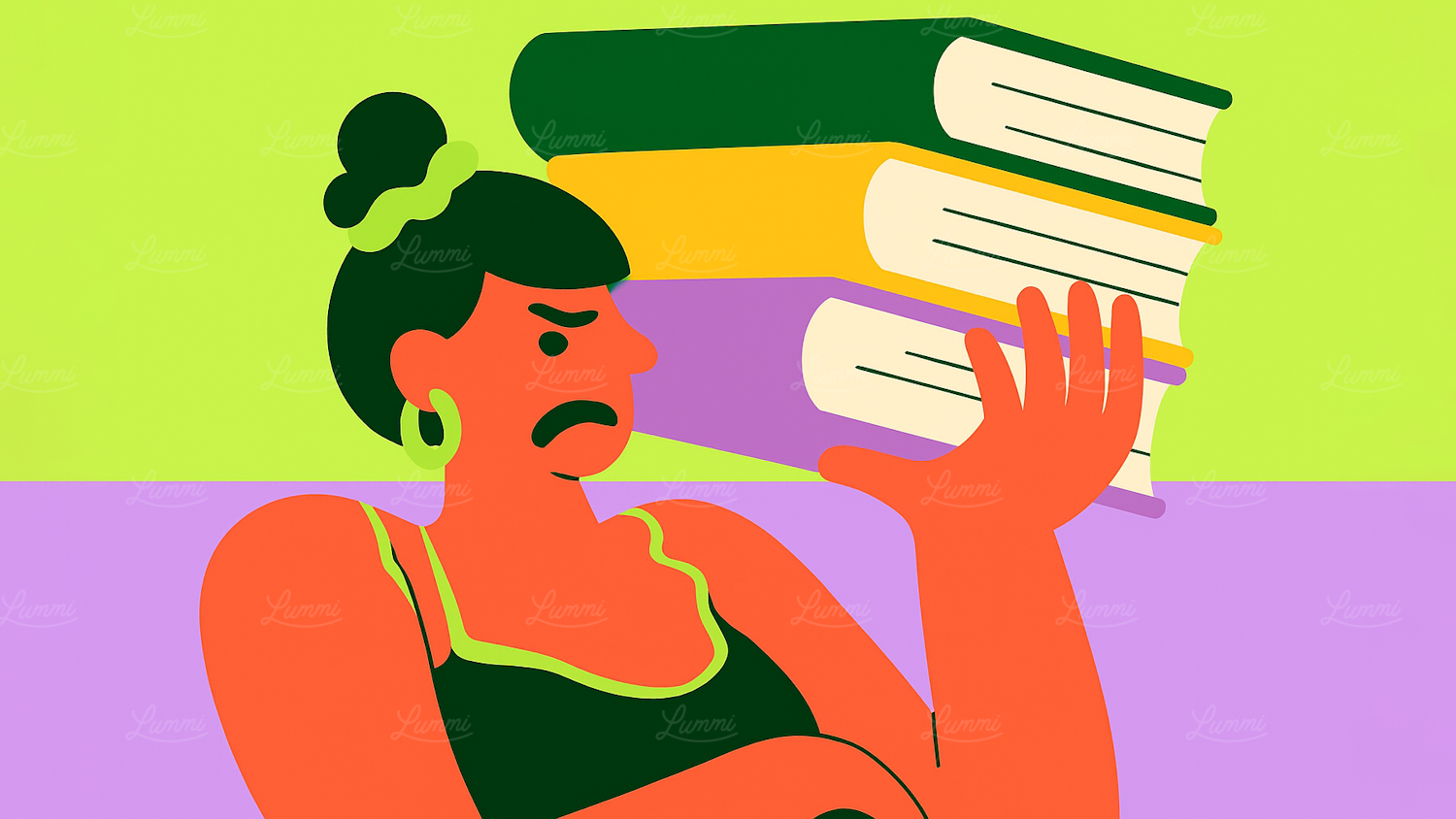 A person looking dejected while surrounded by books, symbolizing the frustration of finding unengaging reads.