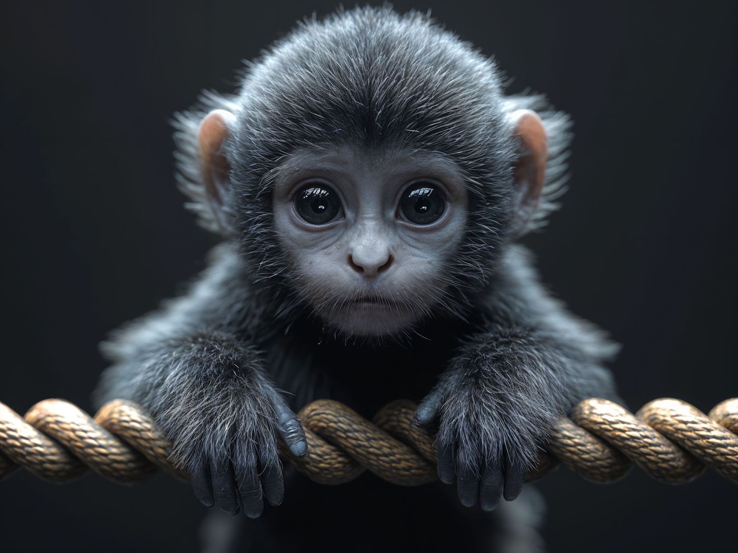 A monkey curiously interacting with a human camera, demonstrating unexpected behavior that creates humor through incongruity theory.
