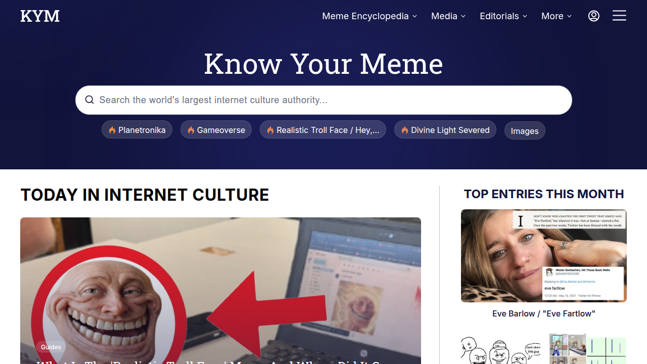 A screenshot of the Know Your Meme website, a hub for understanding and tracking viral internet culture, including collections of rare insults.
