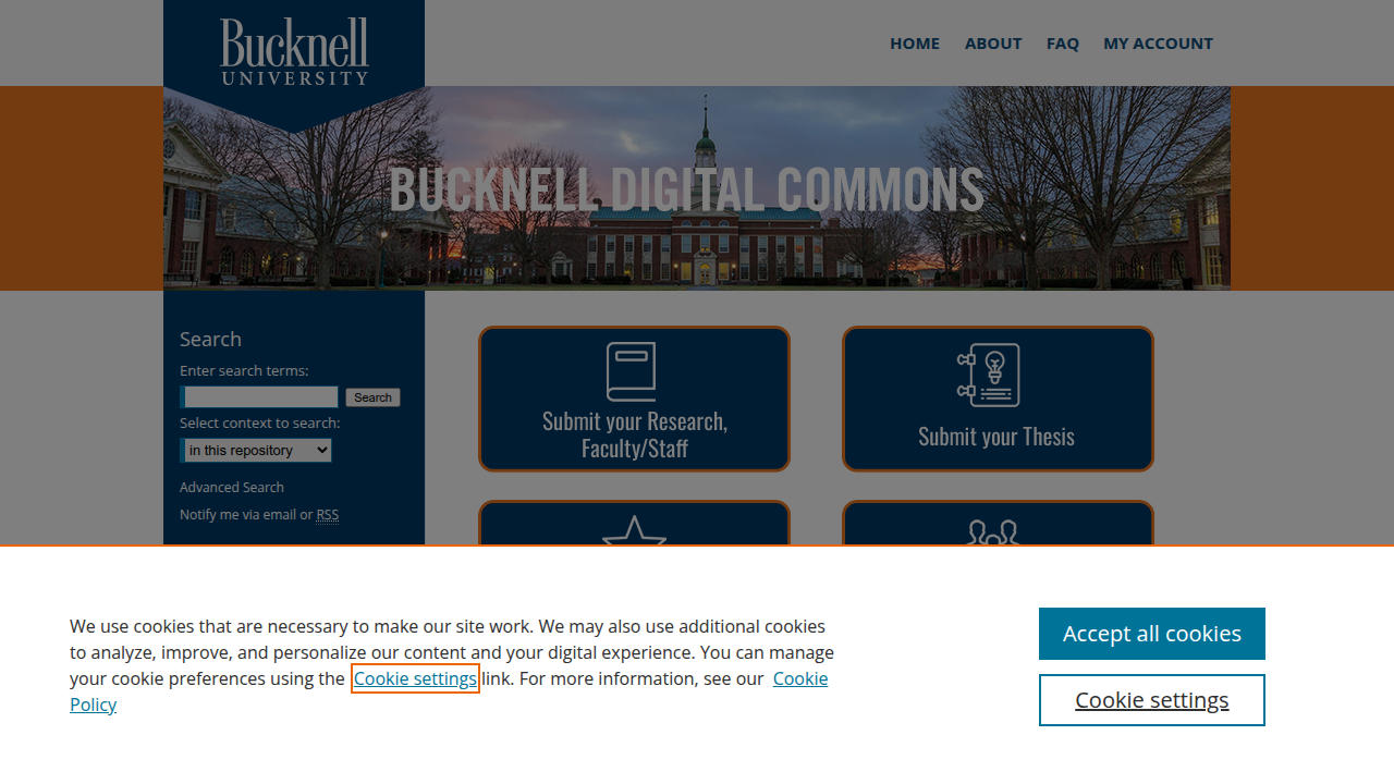 Screenshot of the Bucknell Digital Commons homepage, a resource for academic research on various topics, including humour.