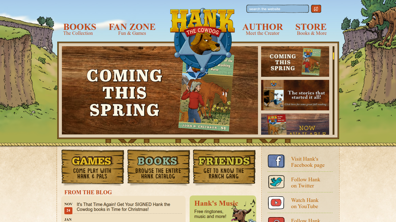 Visit the official website for Hank the Cowdog, a popular series about a ranch detective dog.
