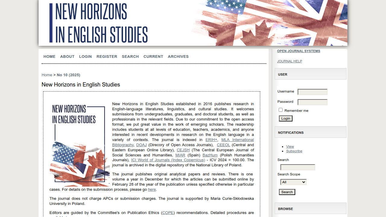 The homepage for scientific journals, relevant to studies on narrative diversity and ecological awareness.