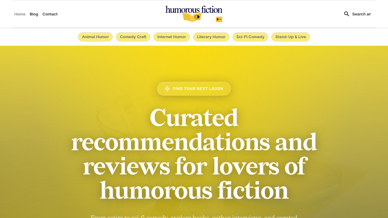 Homepage of Humorous Fiction, a resource for funny dog-related content and comedic writing.